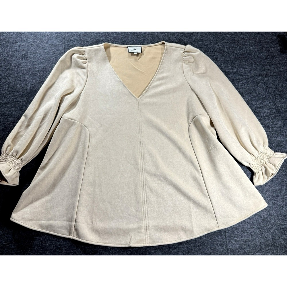 Tuckernuck Easton Suede Swing Top Womens XL Beige V Neck Smocked Cuff Classic